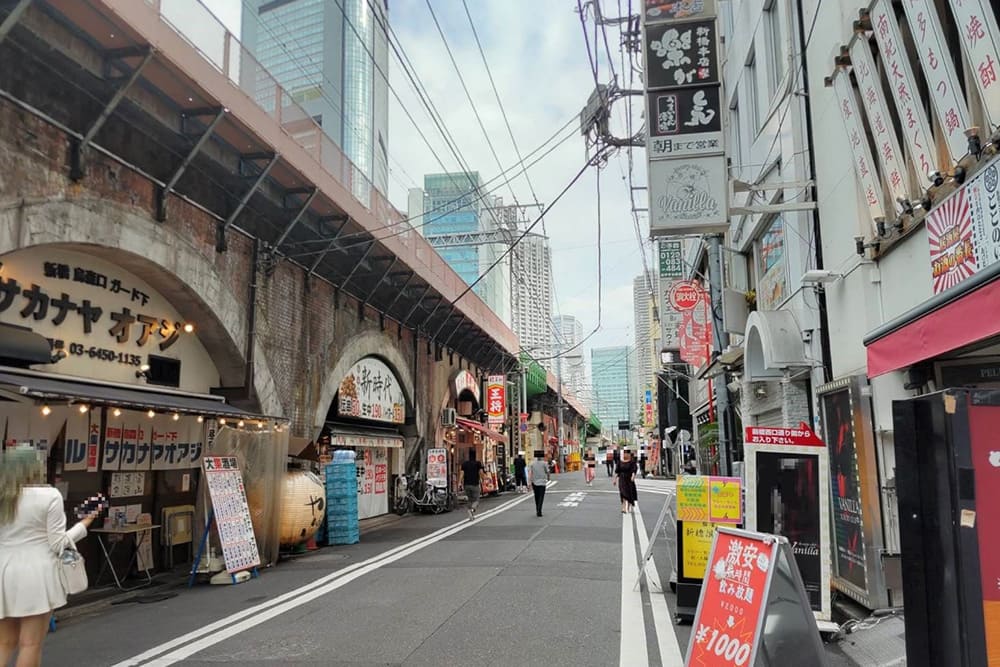 Along the railroad tracks at Shimbashi Station