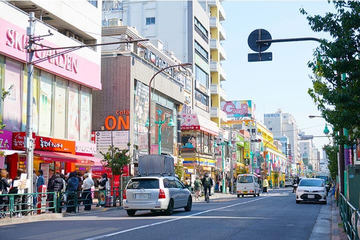 A busy street in Shin-Okubo's Koreatown, Tokyo.