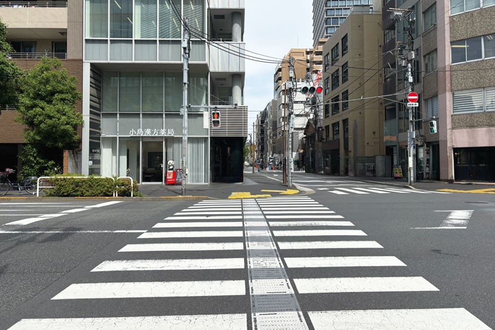 「小島漢方薬局」前の横断歩道。